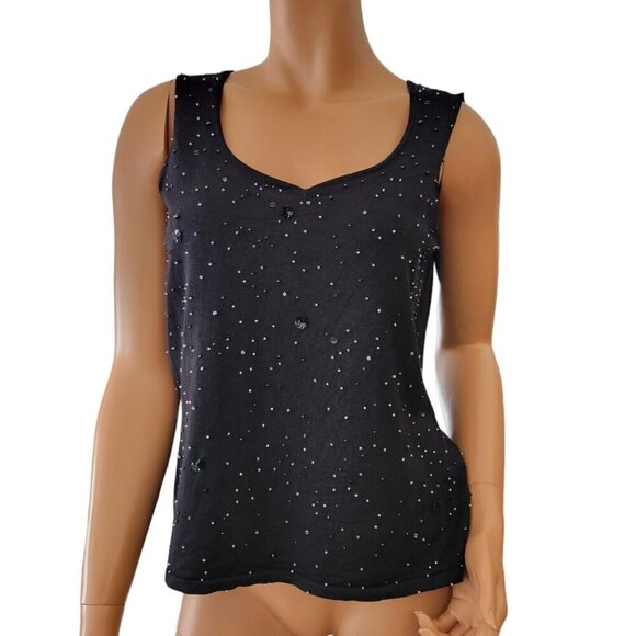 Rena Rowan Womens Silk Blend Sweater Size Large Cardigan Tank Set Black Beaded - Picture 5 of 16